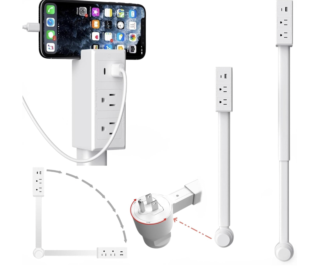 US Multi Plug Electrical Wall Outlet Extender 180° Rotating Plug with 2 Outlets for Bathroom Home Travel Dorm Room Essentials