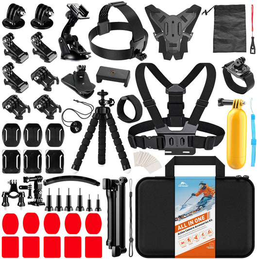 Sport Camera Accessories Kits Suitable for GoPro Accessories 65 In-1 Set Insta DJI Cycling Stand Chest Head with Phone Clip Set